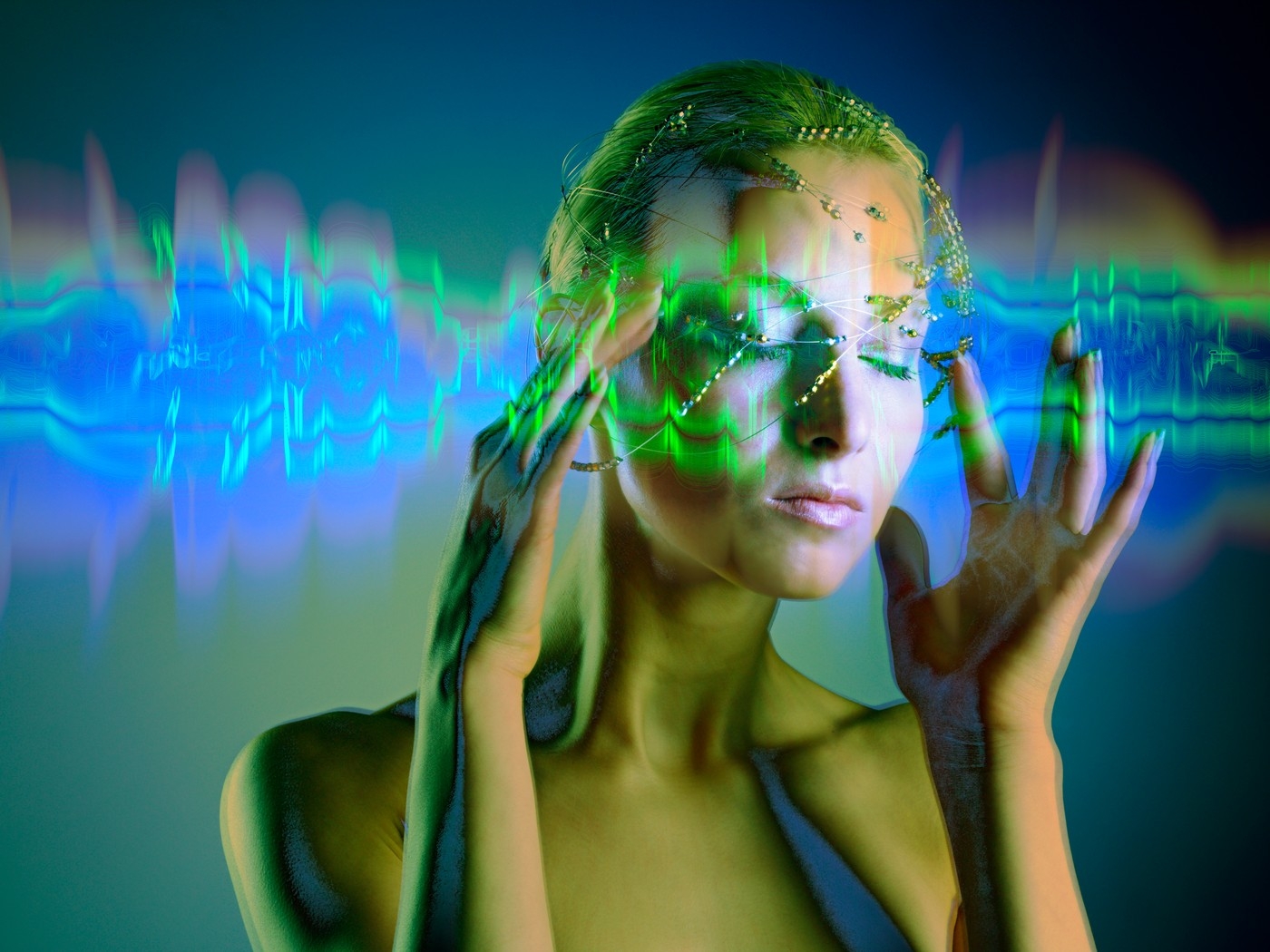 Image: 0102461440, License: Rights managed, MODEL RELEASED. Woman holding her temples, conceptual artwork., Property Release: No or not aplicable, Model Release: No or not aplicable, Credit line: Profimedia-Red Dot, Sciencephoto RM